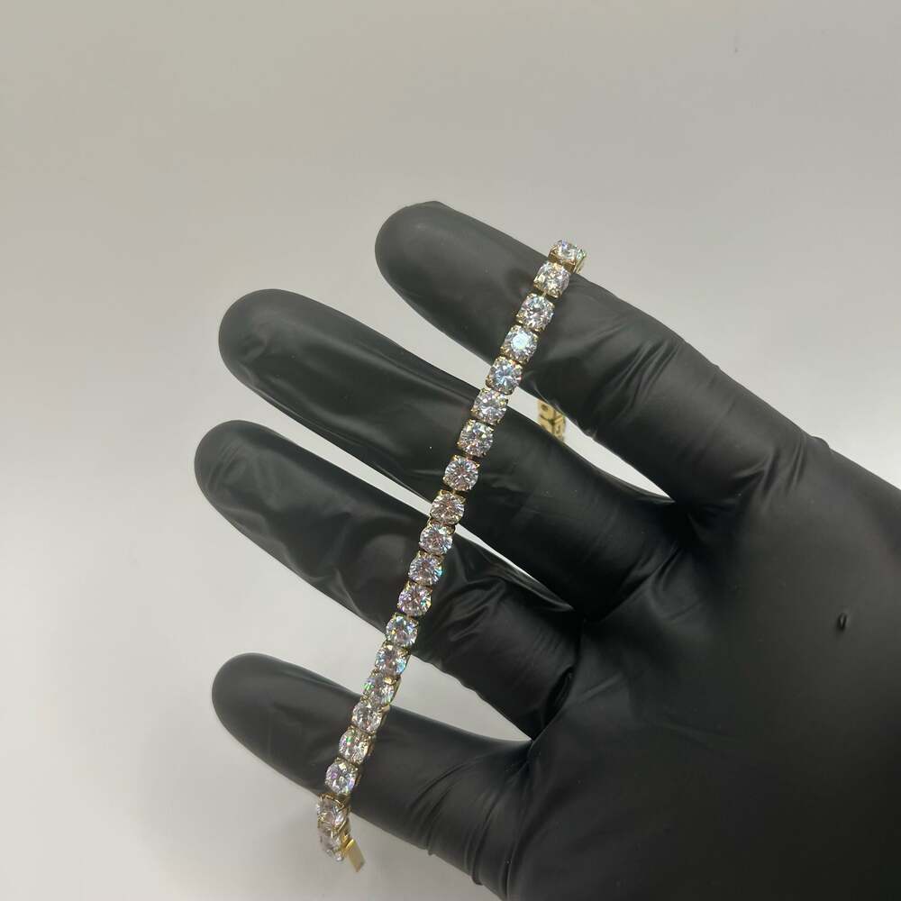 5mm Moissanite Gold Tennis Bracelet Womens 7 Inch VVS1 No Pass Waterproof